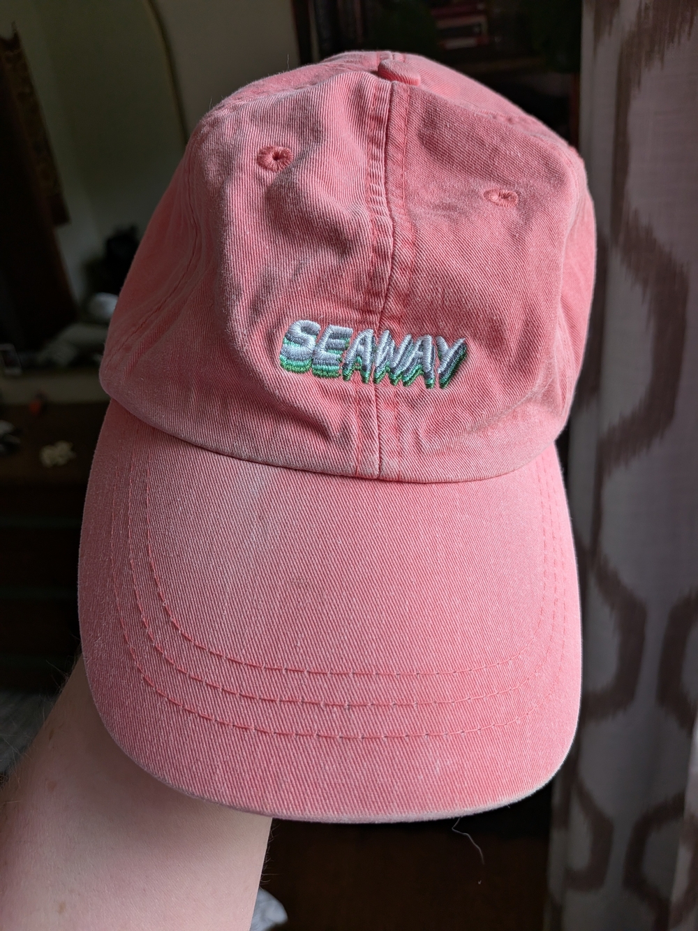 Adams Coral Pink Washed Baseball Cap with Blue Logo Patch